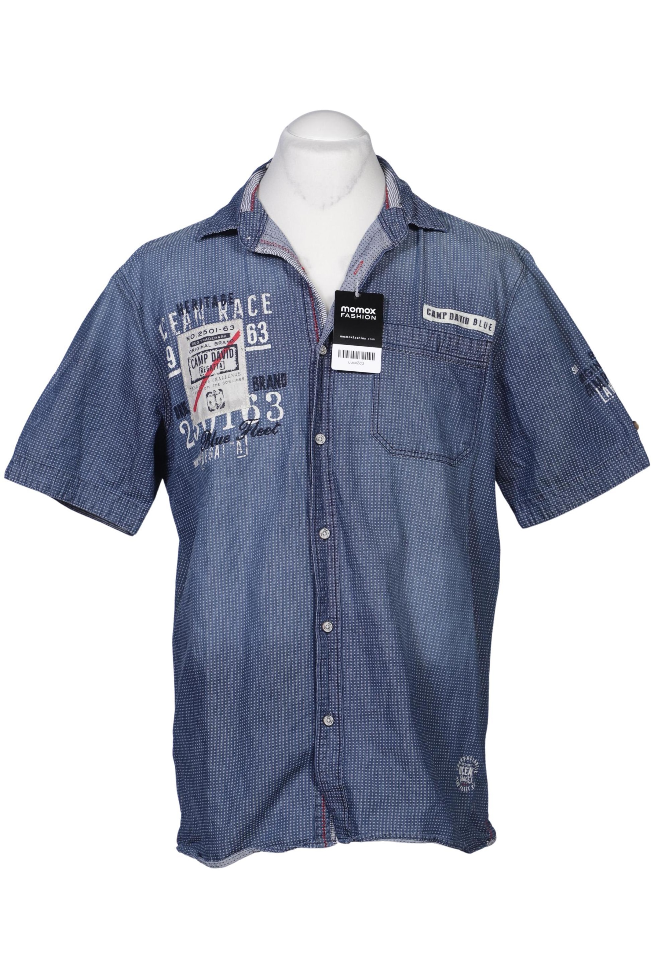 CAMP DAVID Button Up Shirt in L in Blue: front