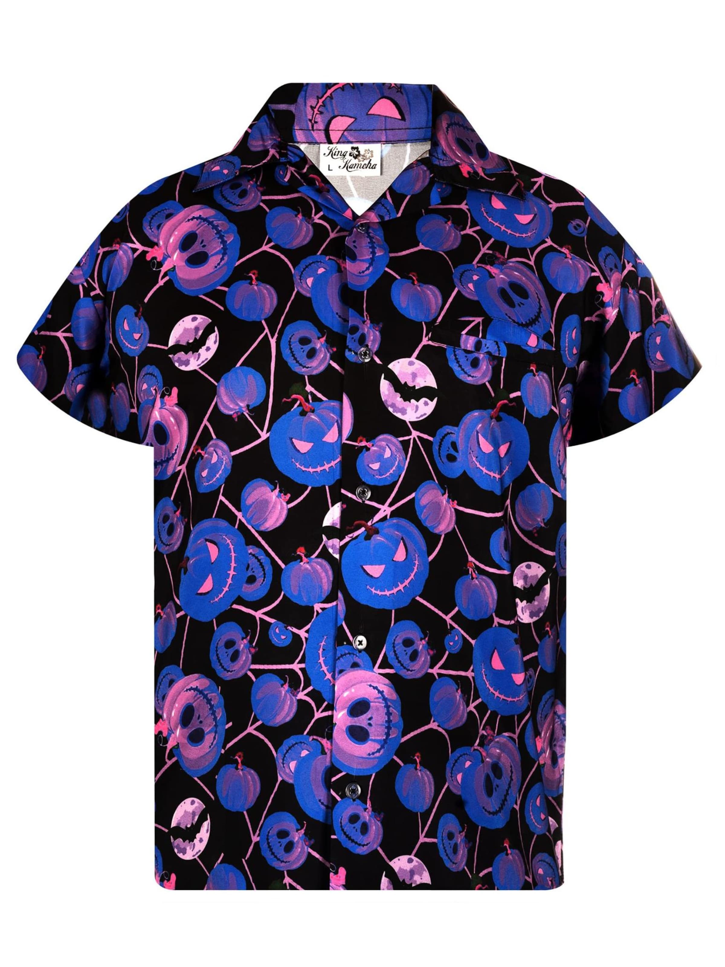 King Kameha Shirt 'Helloween Pumpkin Web' in Blue: front