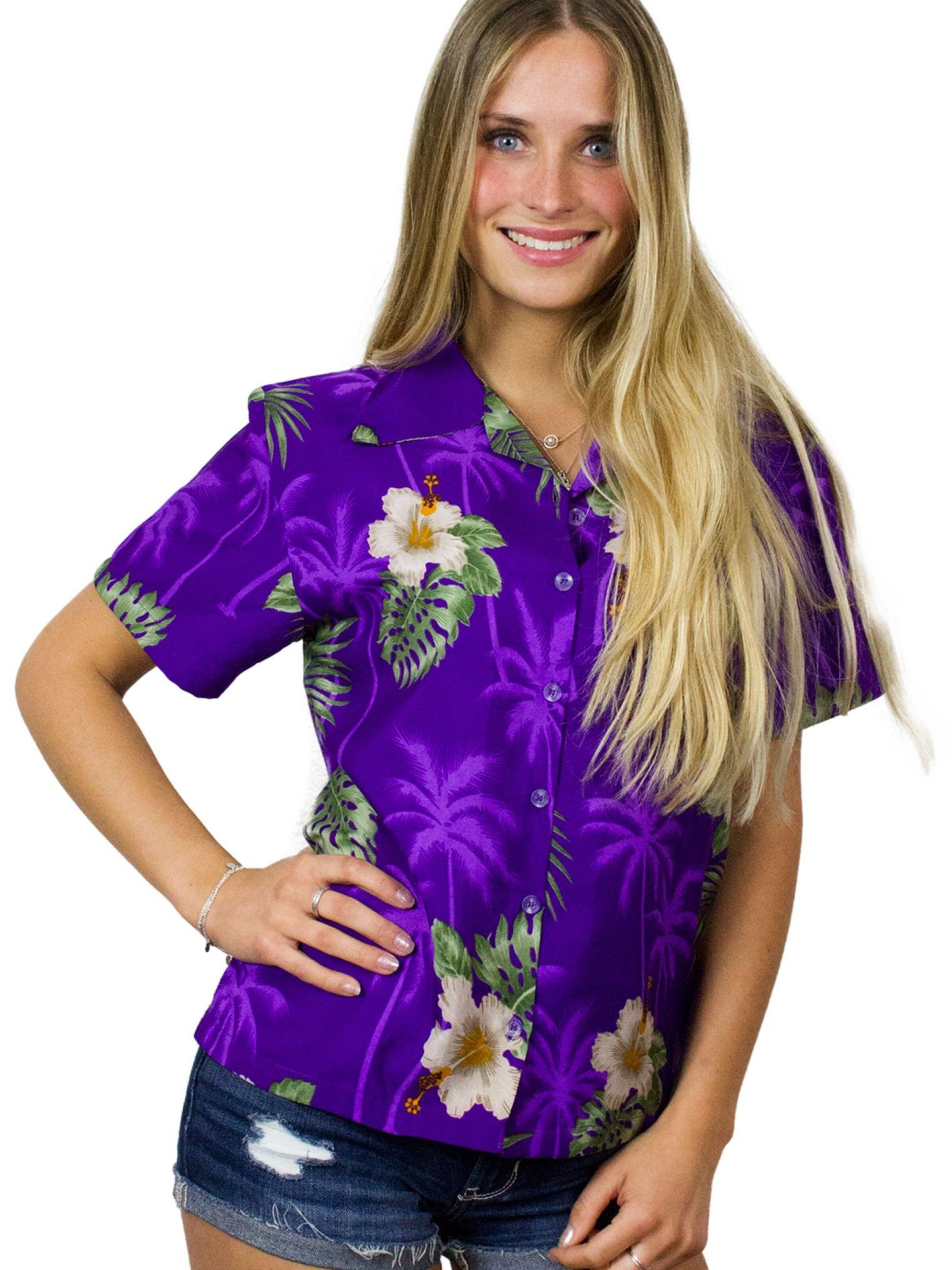 King Kameha Blouse 'Small Flower' in Purple: front