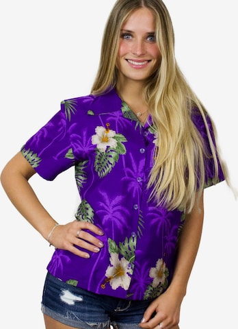 King Kameha Bluse 'Small Flower' in Lila: Vorderseite