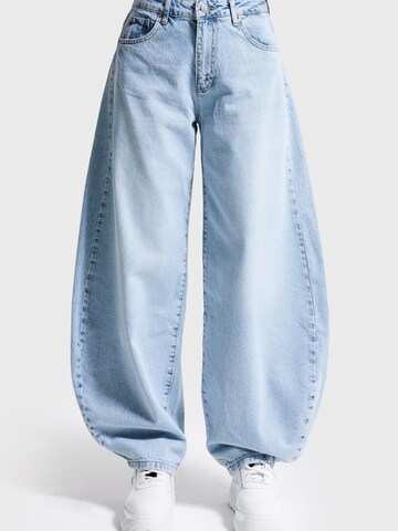 IT'S BASIC Barrel Jeans 'MEGA BALOON MID RISE JEANS (Lenght 28)' in Blue