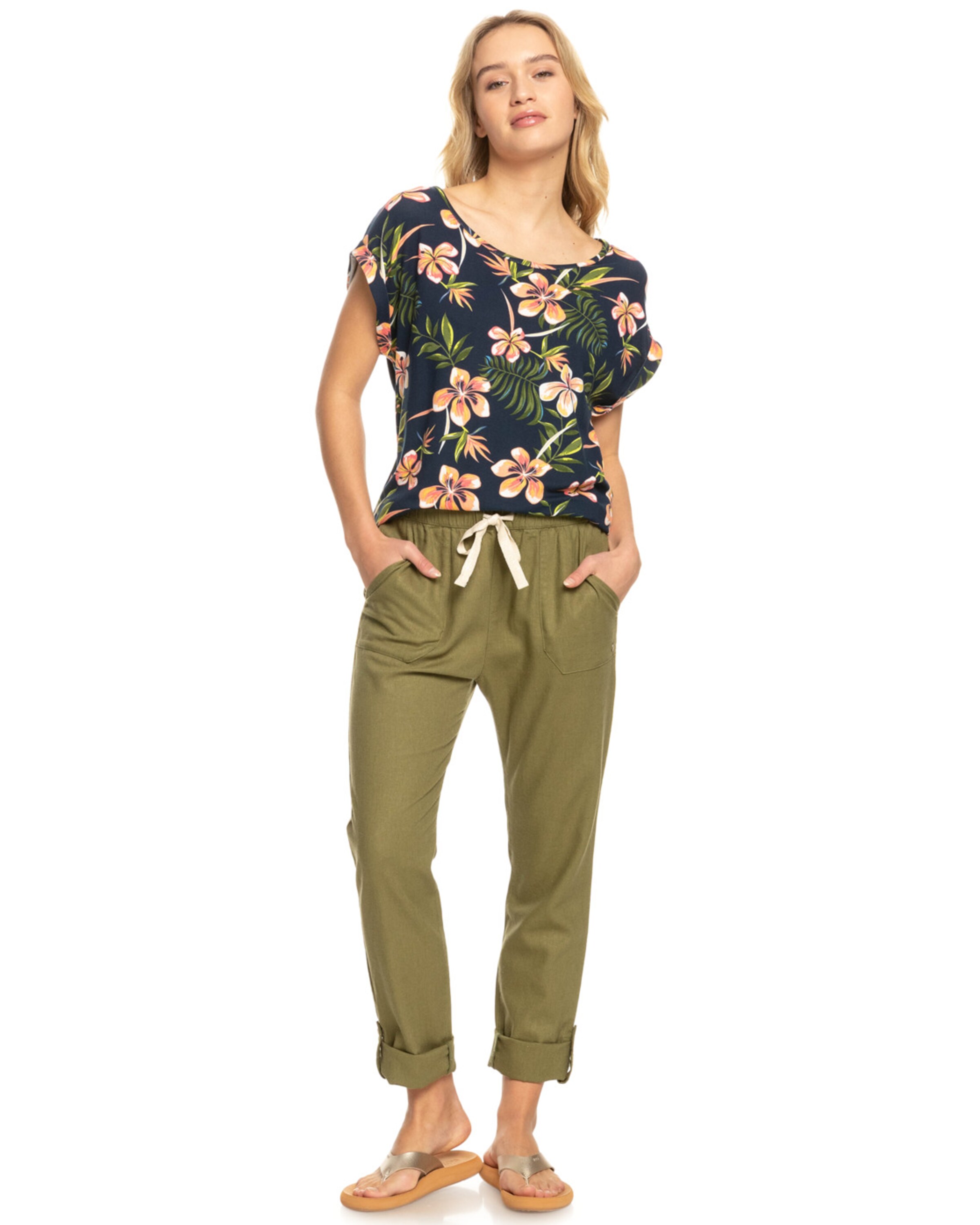 ROXY Regular Pants 'On The Seashore' in Green
