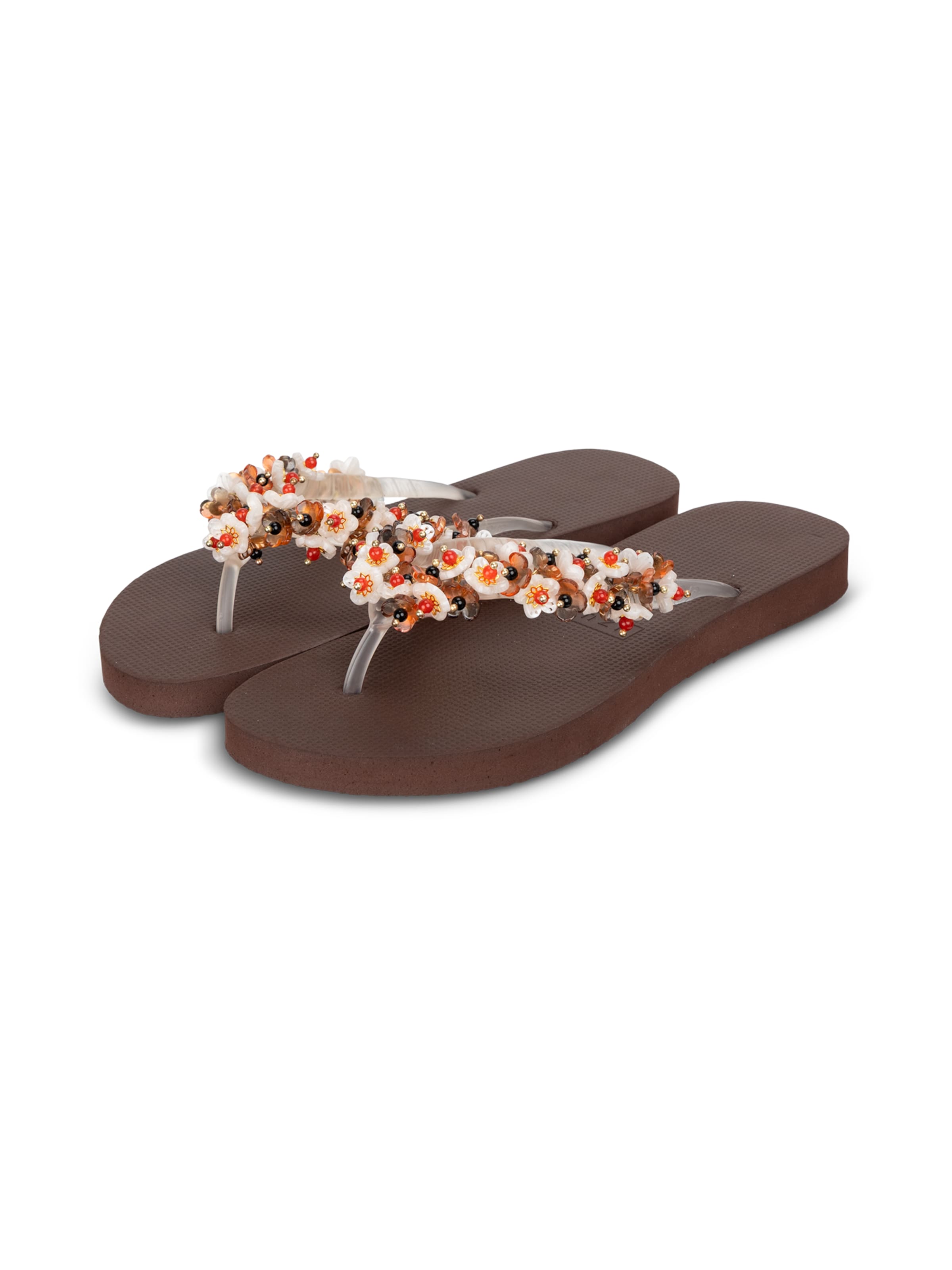Uzurii Luxury Footwear T-Bar Sandals 'Tulum Bloom Coffee' in 37,5 in Brown, Item view