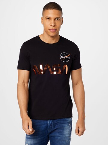 melns ALPHA INDUSTRIES T-Krekls 'NASA': no priekšpuses