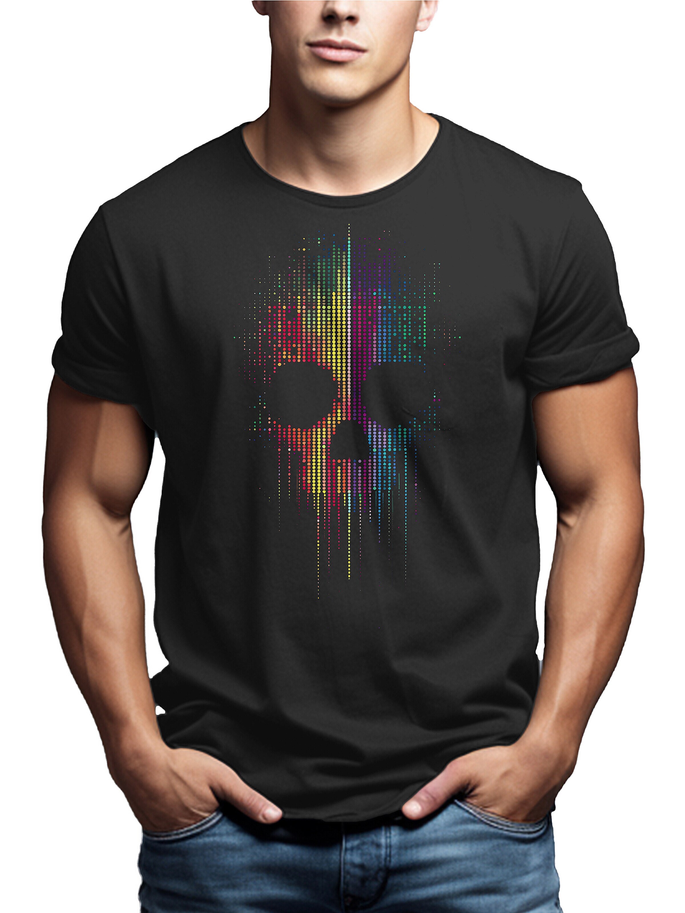MAKAYA Shirt 'Ai Dot Skull' in Grey