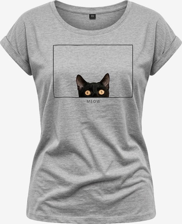 MAKAYA Shirt 'Cat Frame' in Grau: Vorderseite