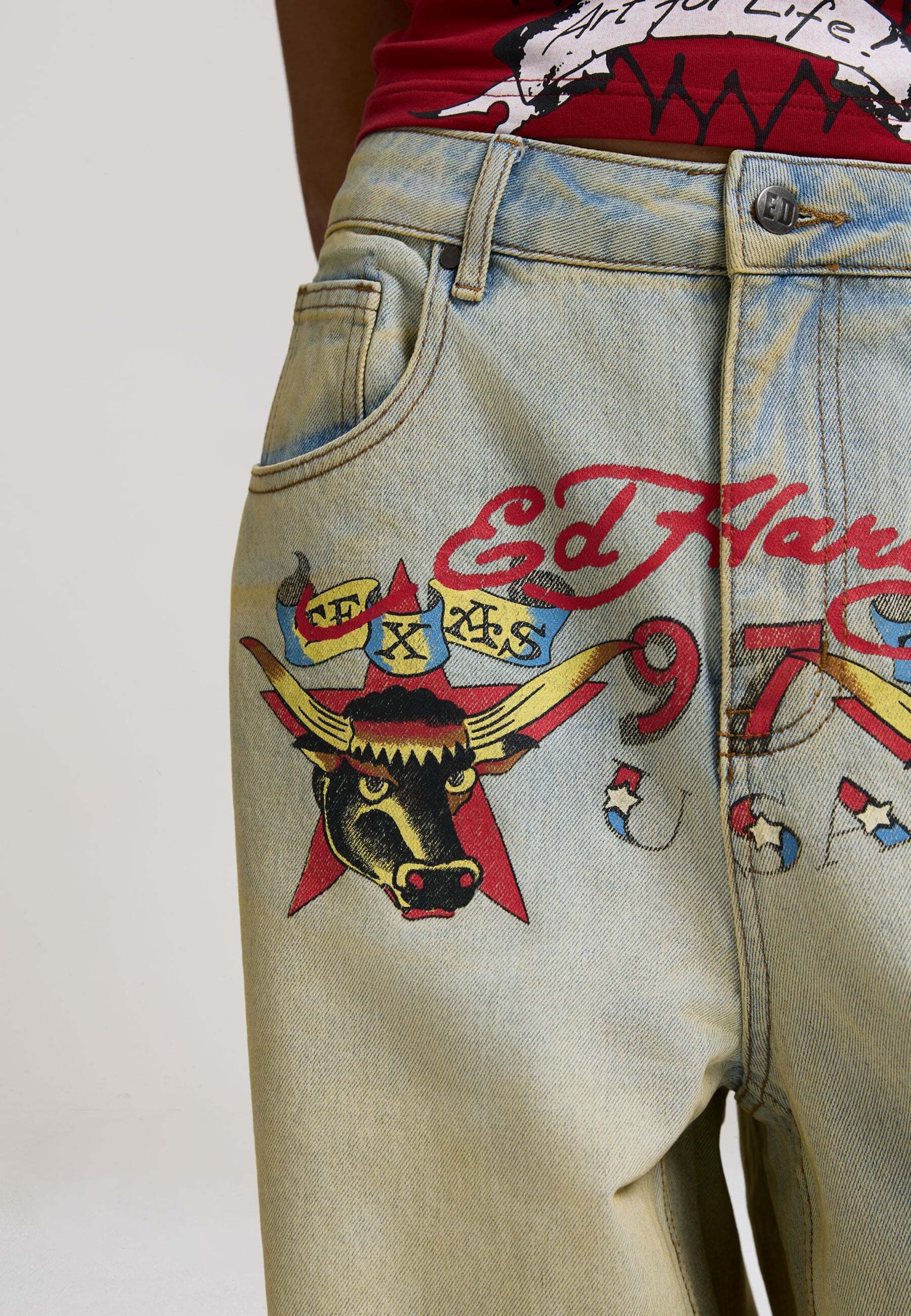 Ed Hardy Свободный крой Джинсы в Синий