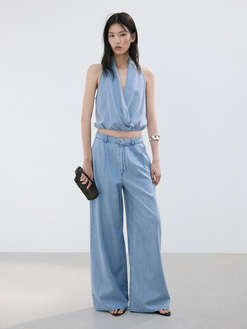 MANGO Wide leg Pressveckade jeans 'Ibiza' i blå