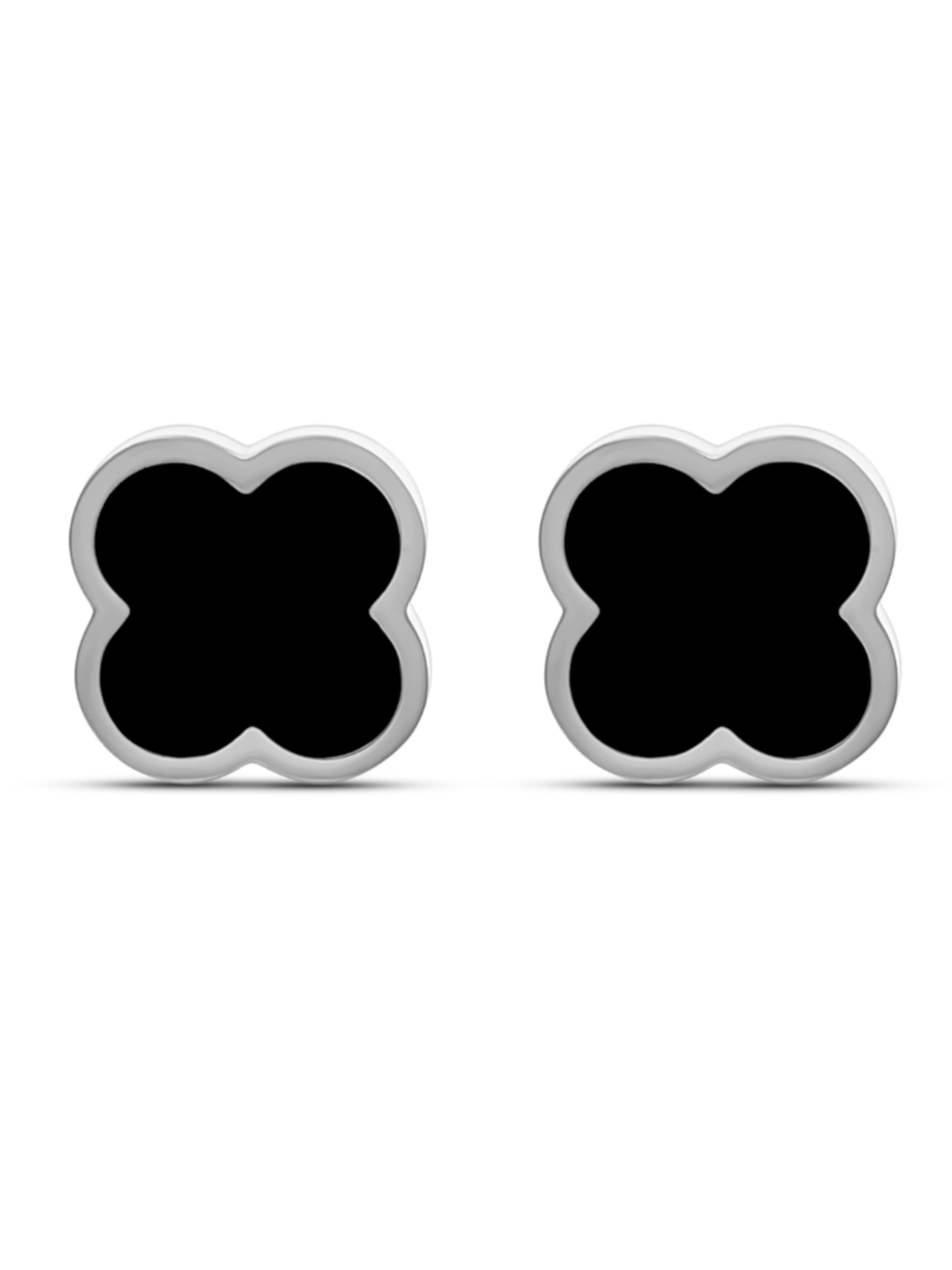 Pure Schmuck Earrings 'Clover Black' in Silver: front