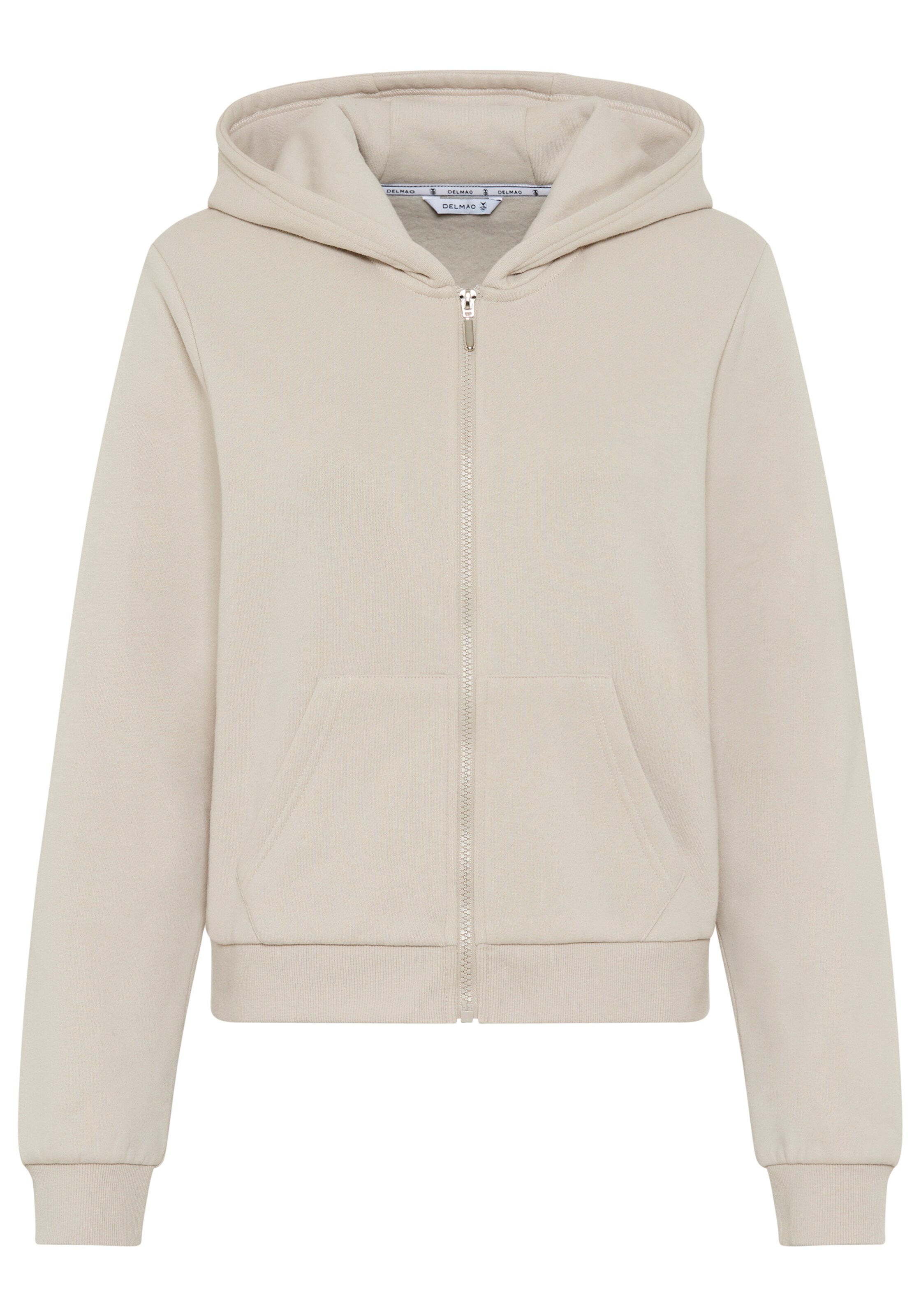 DELMAO Zip-Up Hoodie 'DELMAO' in Beige: front
