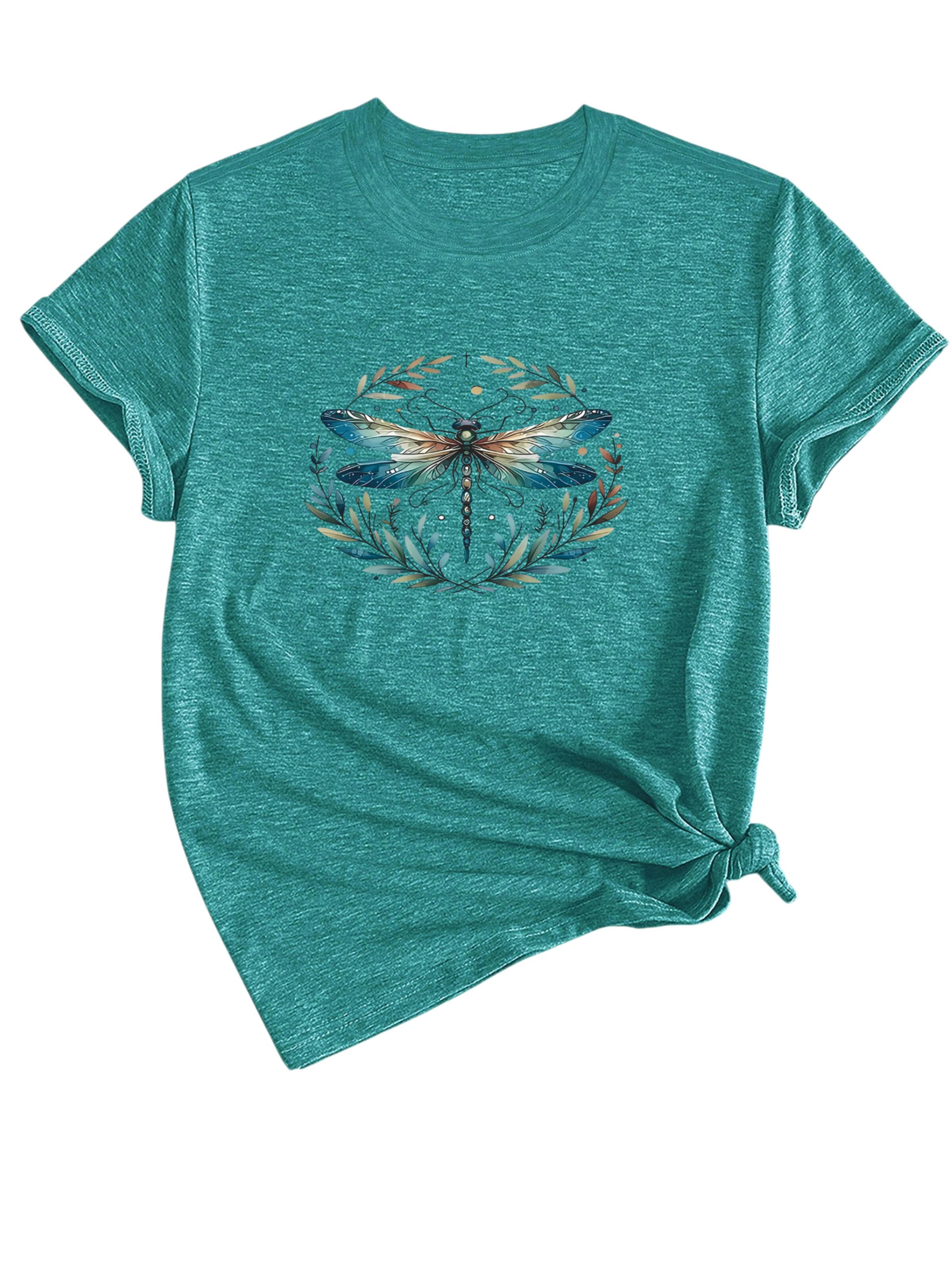 GORHEY Shirt 'Women's Summer Casual Color T-Shirt with Dragonfly Print' in Blau