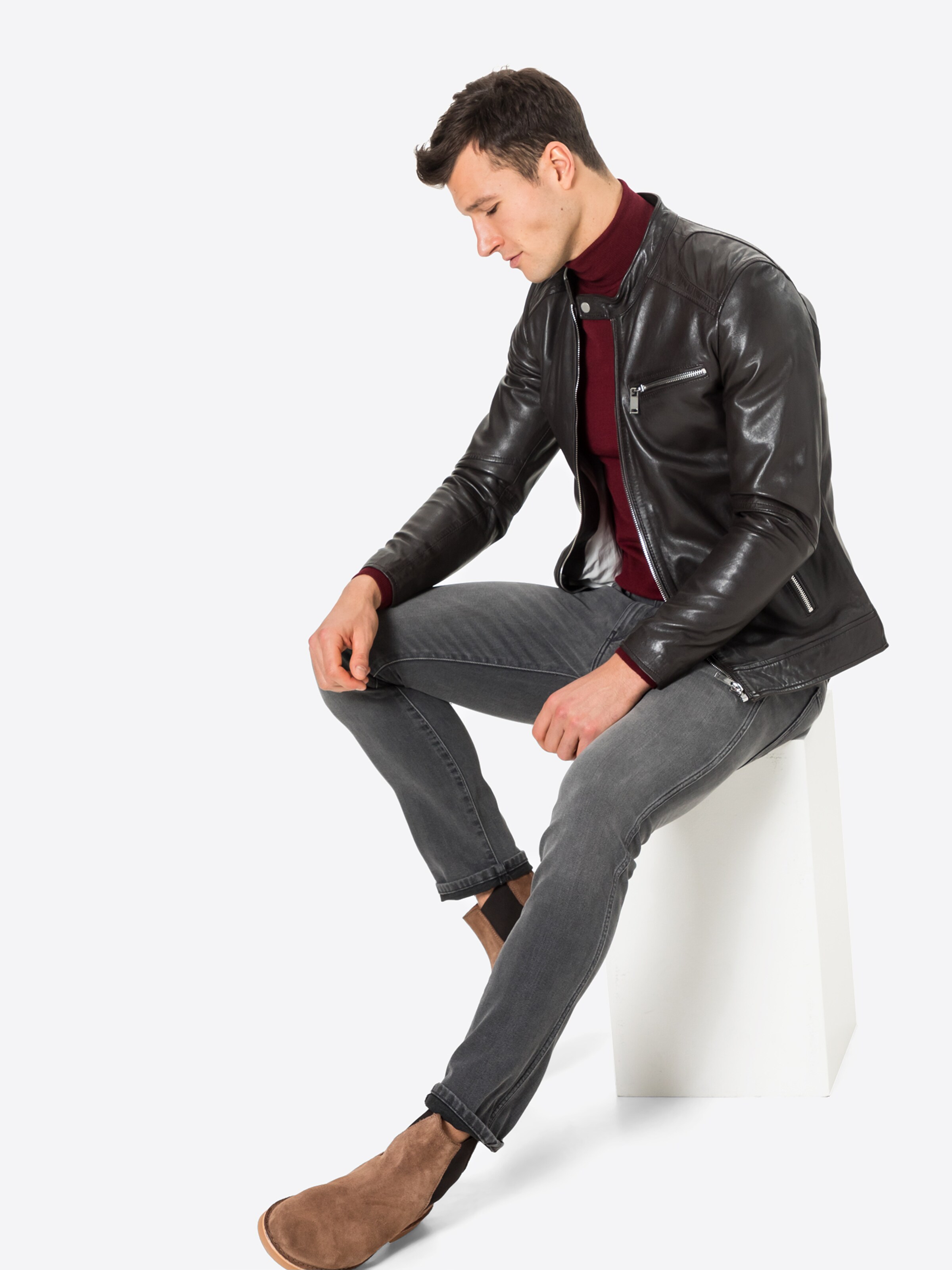 Männer Große Größen FREAKY NATION Lederjacke 'Lucky Jim' in Dunkelbraun - HV47249 Männer Große Größen FREAKY NATION Lederjacke 'Lucky Jim' in Dunkelbraun - HV47249