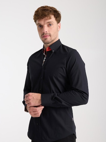 Coupe slim Chemise business 'Donatello Iconic Poplin Stretch Man Shirt Black' 7Camicie en noir
