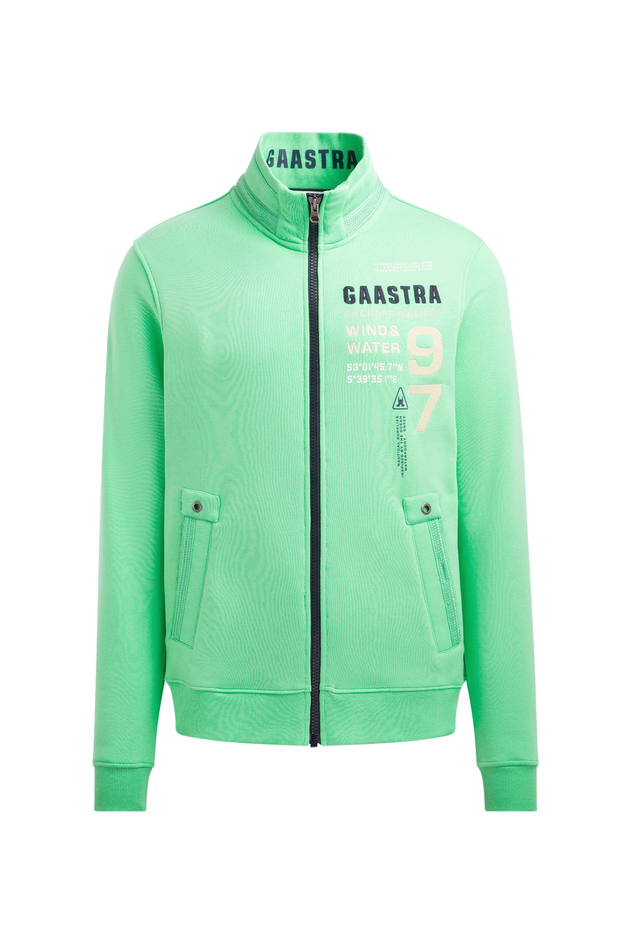 Gaastra Sweatjacke mit Artworks und tonigen Tapes in Grün: Vorderseite