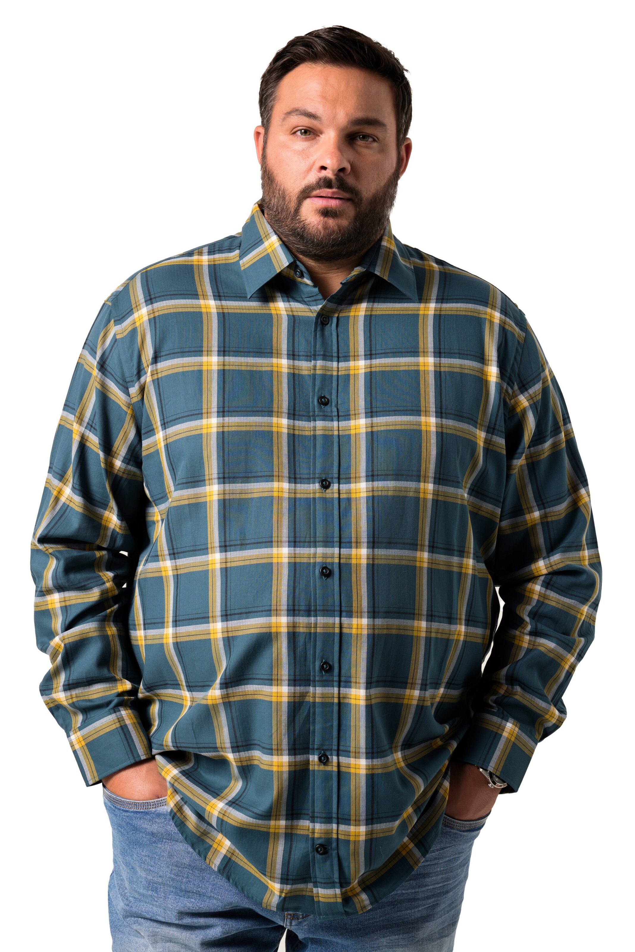 Men Plus Comfort fit Button Up Shirt in Blue: front