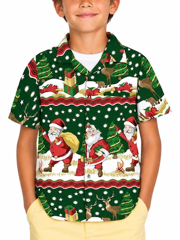 King Kameha Regular fit Button up shirt 'Christmas Border Print' in Green