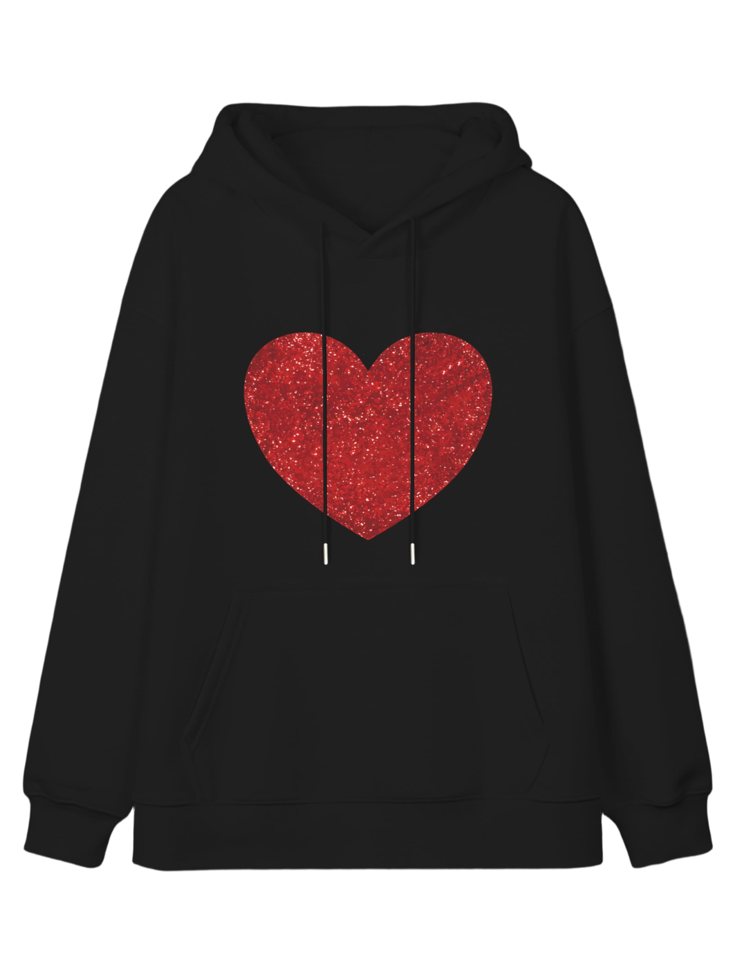 GORHEY Sweatshirt 'Women's Casual Fleece Hoodie with Red Heart Print & Large Pockets' in Black