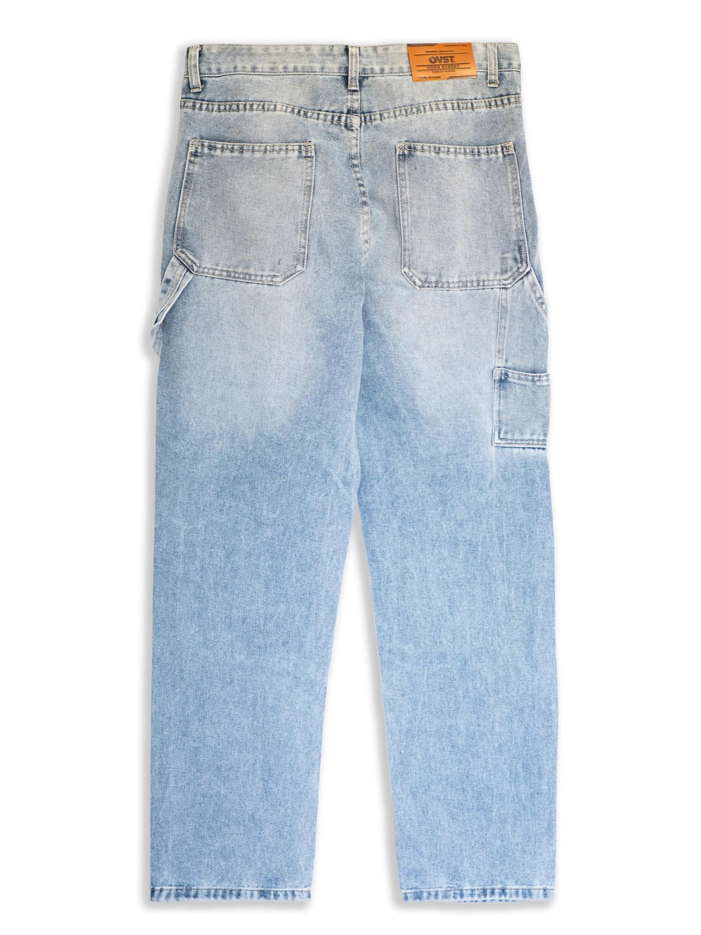 OVER STREET - regular Pantalón vaquero cargo 'Pantalon bleach front pockets wide leg pant' en azul