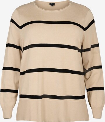 Zizzi Pullover 'CACARRIE STRIPE' i beige: forside