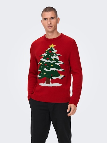 Only & Sons Sweater 'Xmas' in Red: front