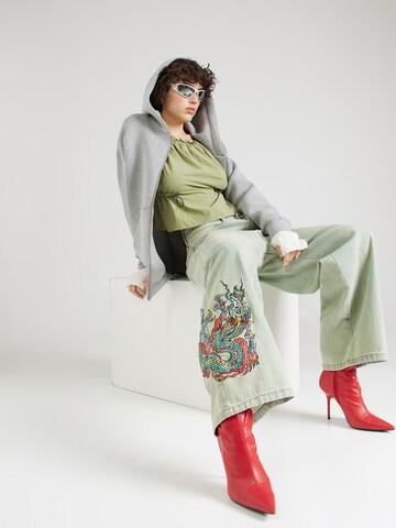 Wide Leg Jean 'TWISTED DRAGON' Ed Hardy en vert