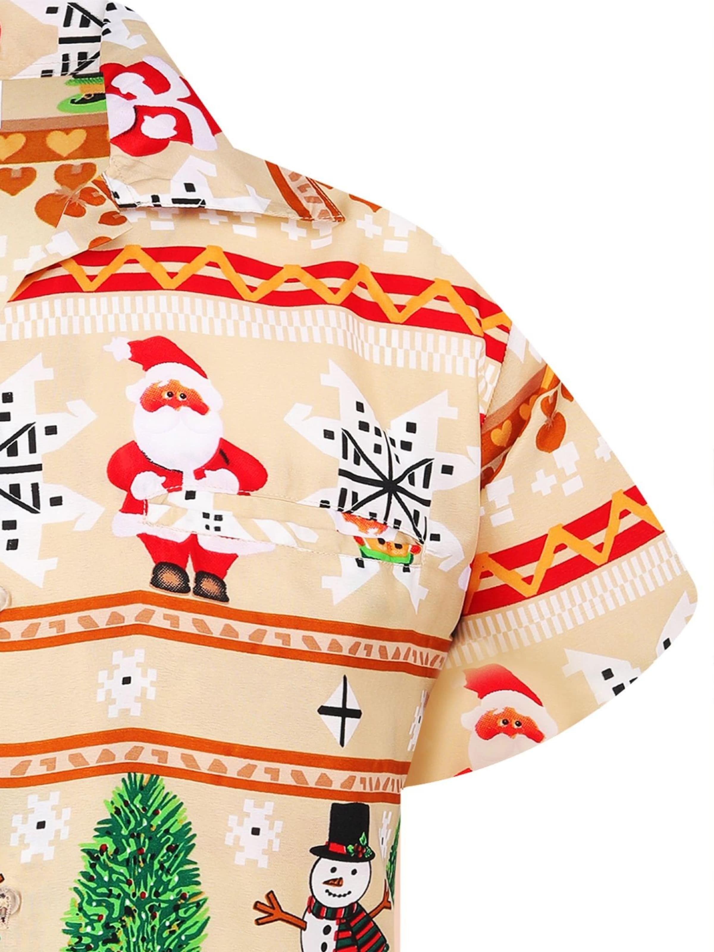 King Kameha Regular Fit Hemd 'Christmas Rows'‌‌‌‌‌‌ in Beige
