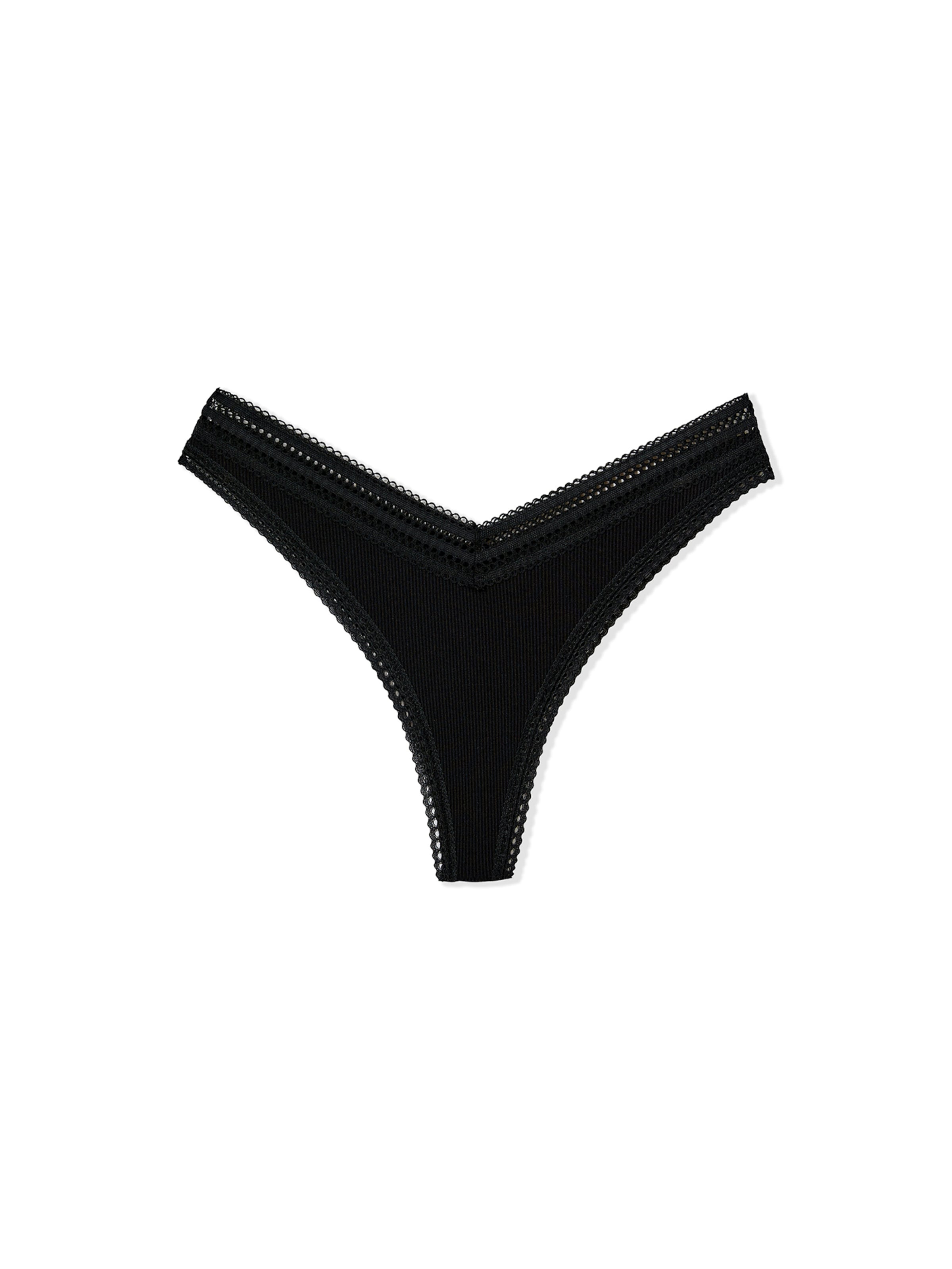 ETAM Tanga mit V-Form aus Mikrofaser und Spitze 'Power' in Schwarz: Vorderseite