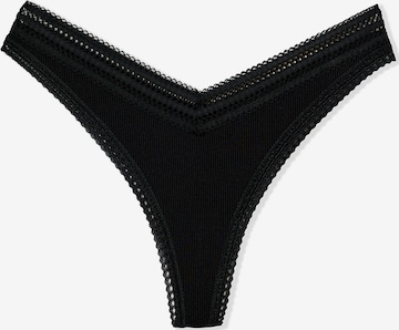 ETAM Tanga mit V-Form aus Mikrofaser und Spitze 'Power' in Schwarz: Vorderseite