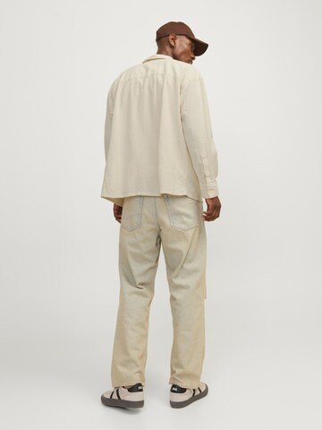 JACK & JONES Comfort fit Button Up Shirt in Beige