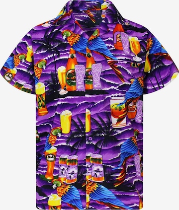 King Kameha Shirt 'Parrot Beer' in Lila: Vorderseite