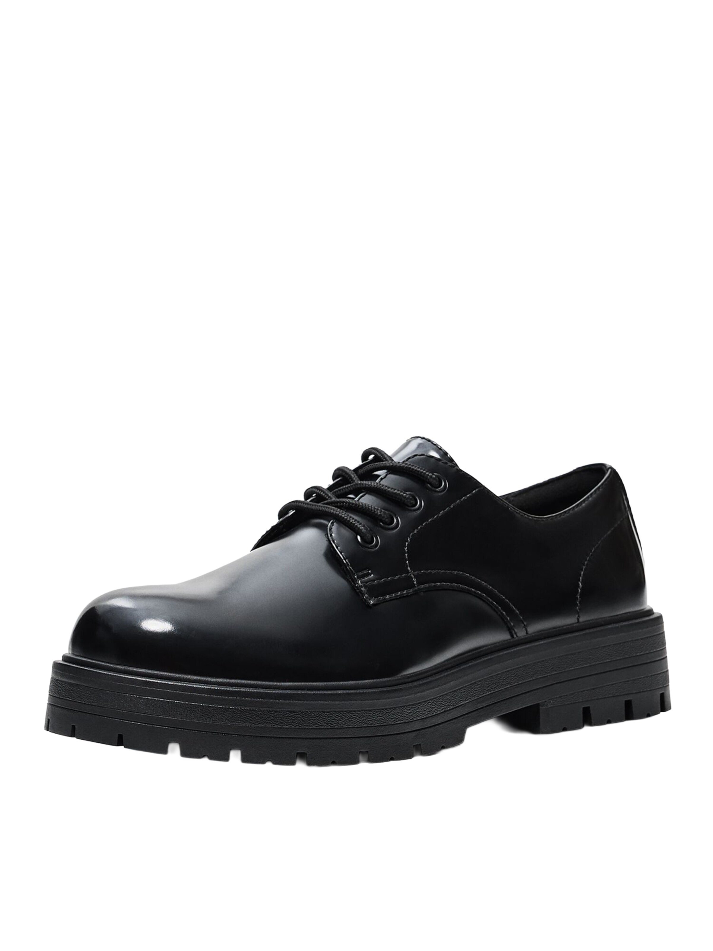 Chaussure à lacets Bershka en noir : devant