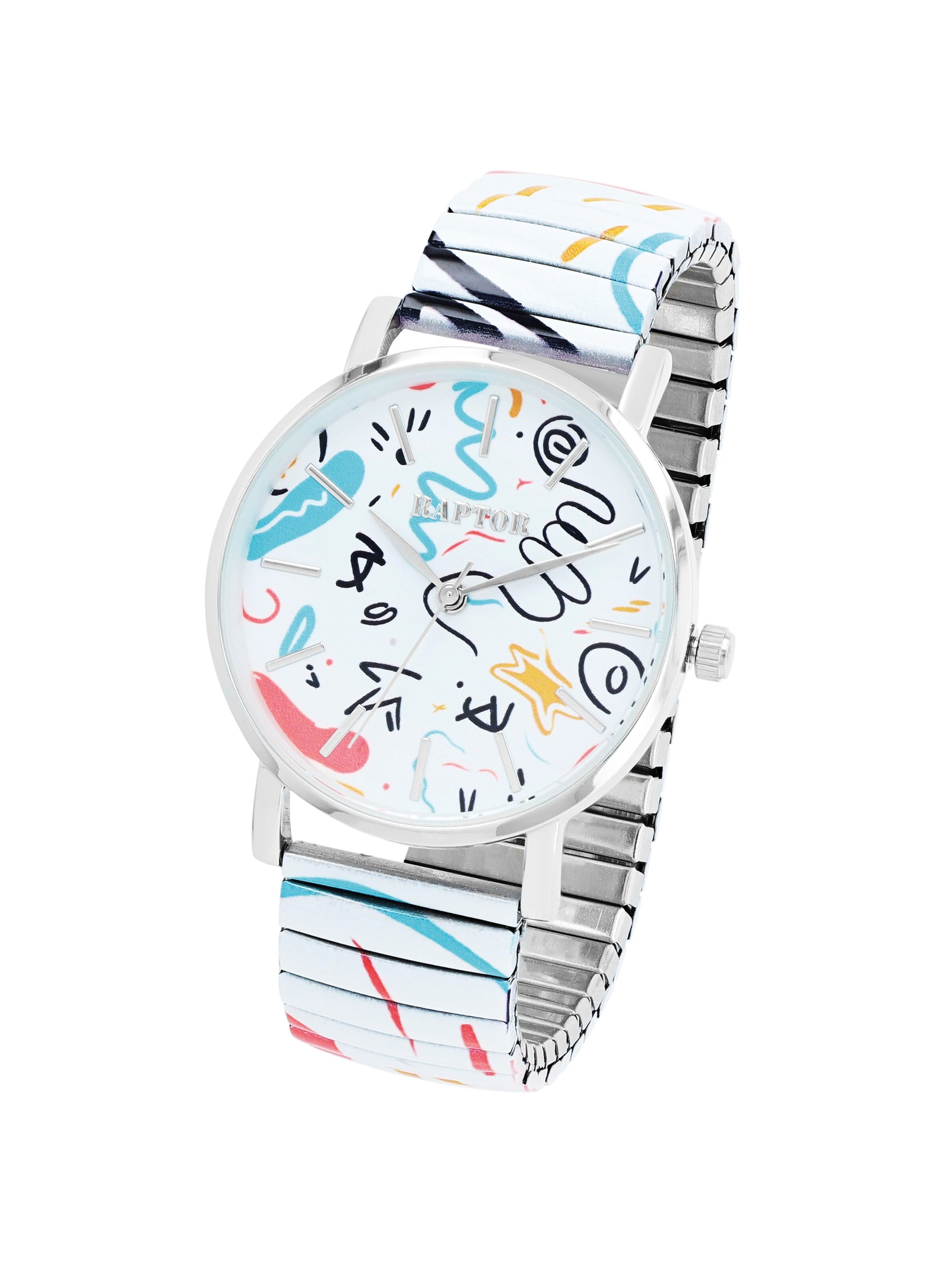 Raptor Analog Watch 'Colorful Edition, Mineralglas' in White: front
