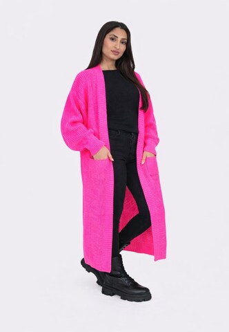 Cappotto in maglia di Elara in rosa: frontale
