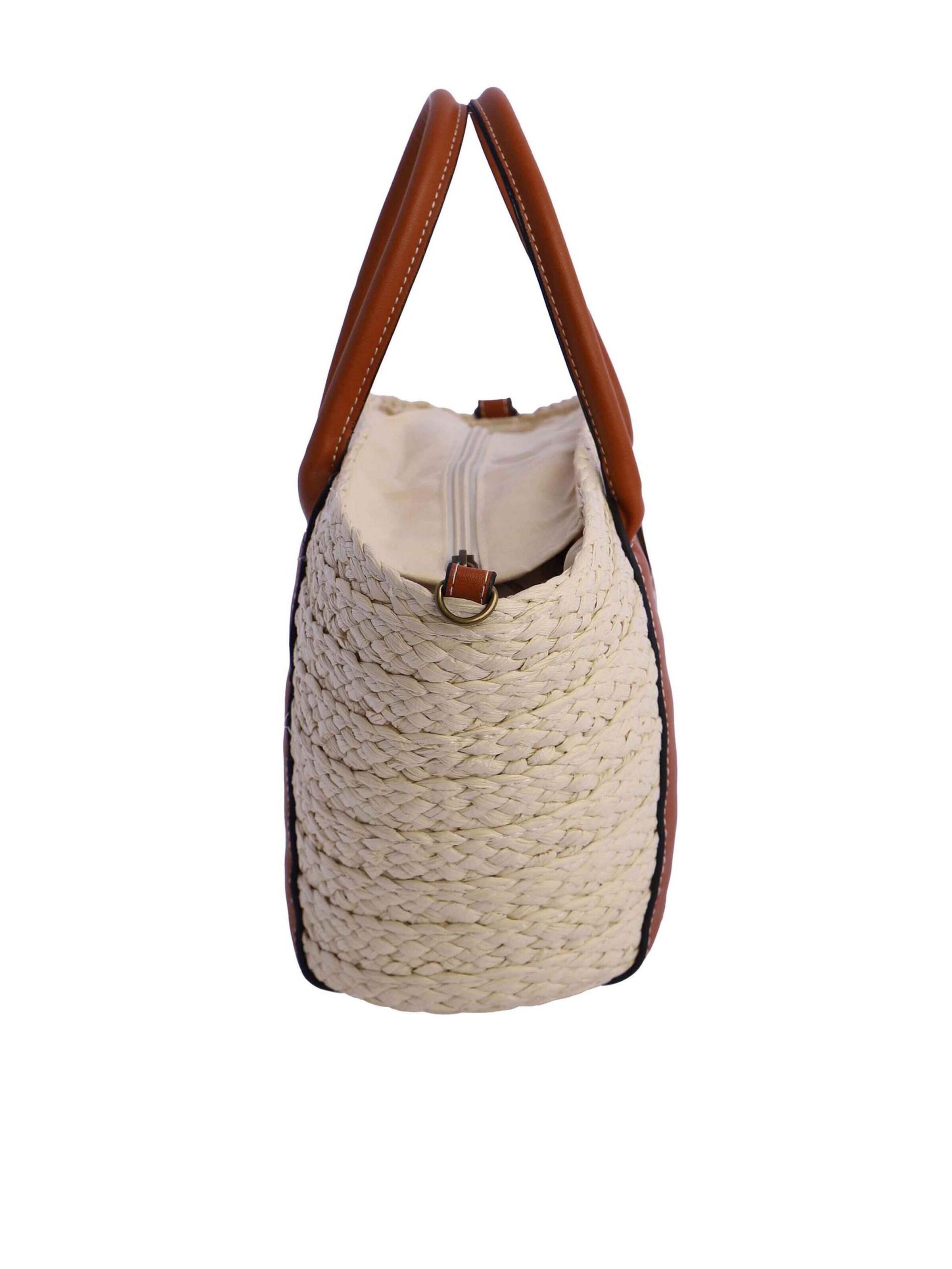 Amichi - Bolso de mano 'Bolso de mano para mujer Gomera de fibras naturales con cremallera' en blanco