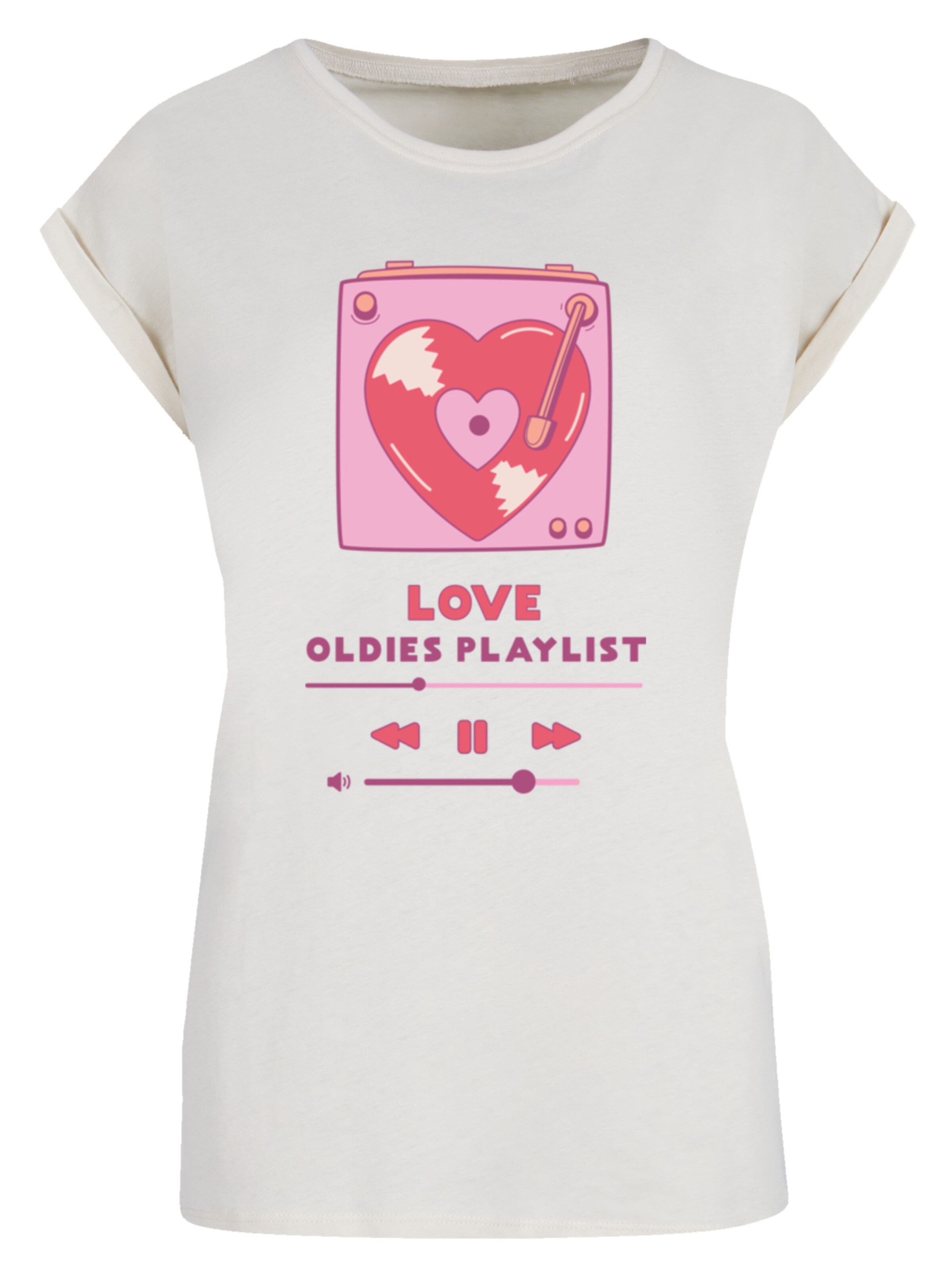 F4NT4STIC T-Shirt 'Love Oldies Playlist  Valentinstag' in Beige: Vorderseite
