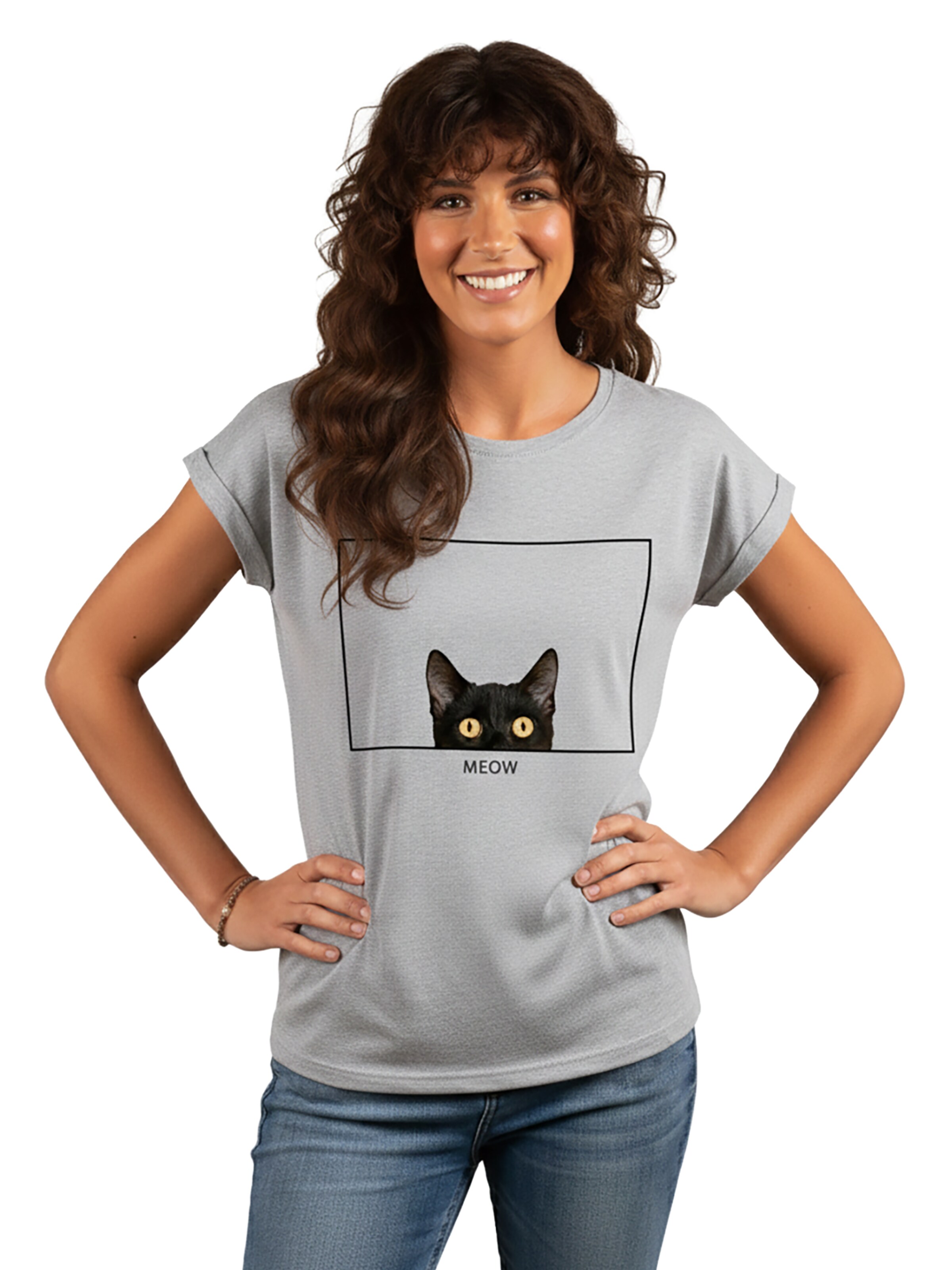 MAKAYA Shirt 'Cat Frame' in Grey