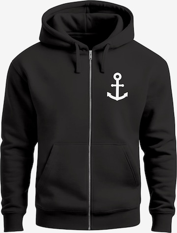 Neverless Sweatjacke 'Anker' in Schwarz: Vorderseite