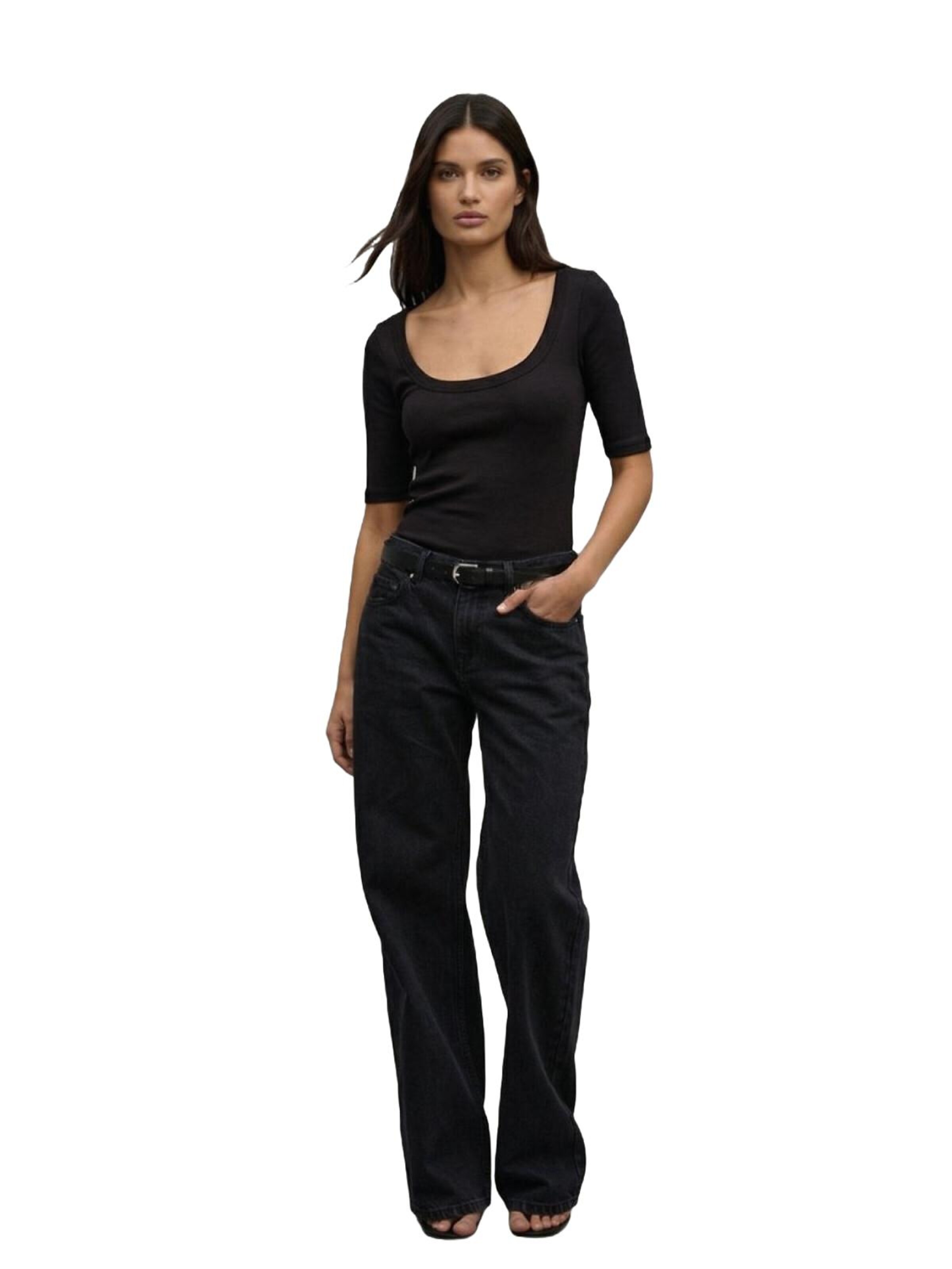 LTB Jeans Shirt 'LTB Jeans T-Shirt mit Ärmeln oberhalb des Ellbogens' in Black: front