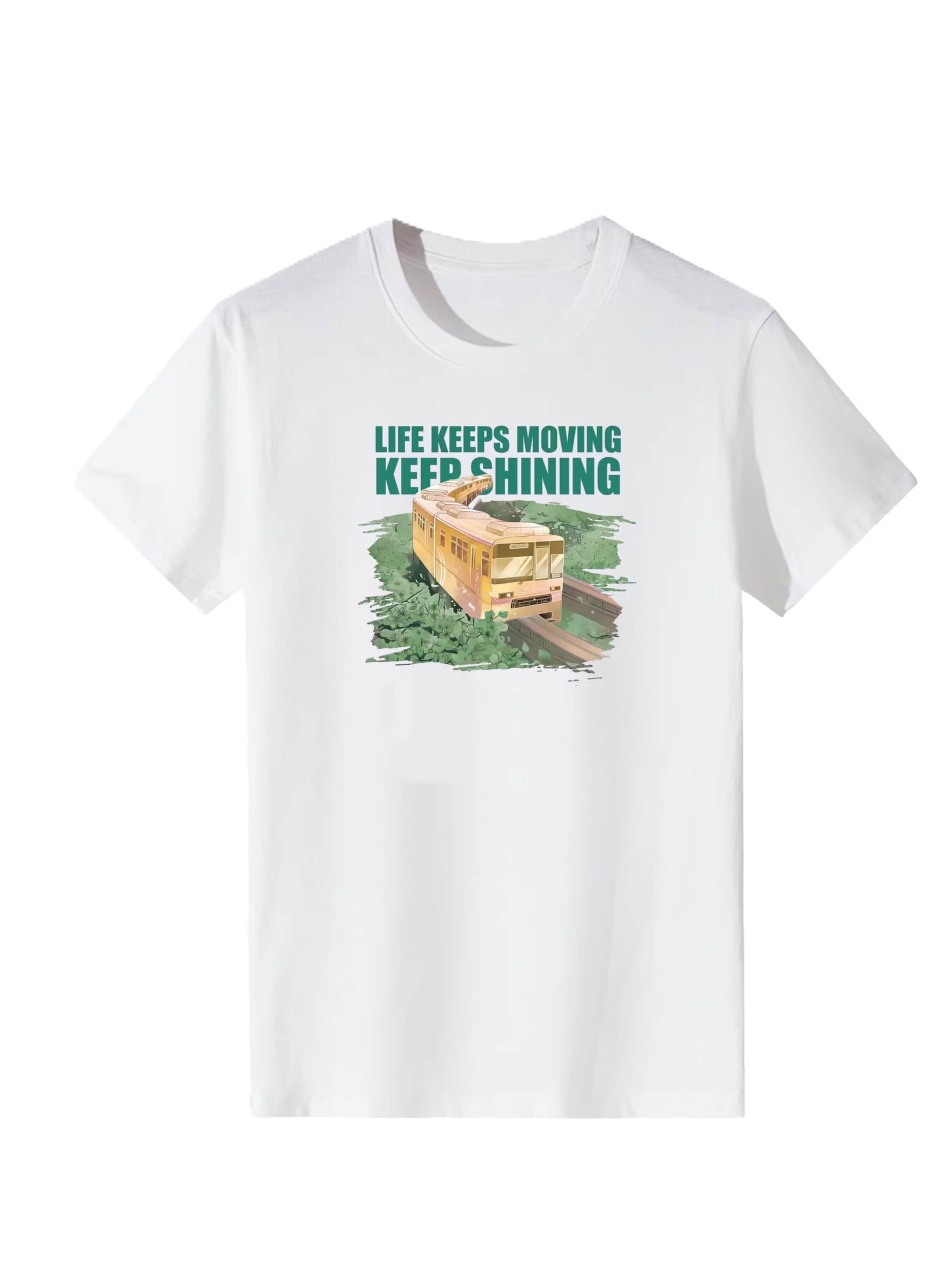 T-shirt 'Women Healing Forest Tram LIFE KEEPS MOVING Print T-Shirt' LapaPlus en blanc : devant