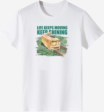 T-shirt 'Women Healing Forest Tram LIFE KEEPS MOVING Print T-Shirt' LapaPlus en blanc : devant