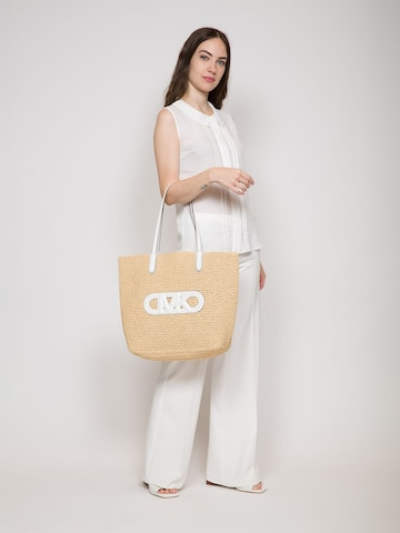 Michael Kors - Bolsa de playa 'Eliza Extra-Large Empire Logo Straw Tote Bag' en beige: frente