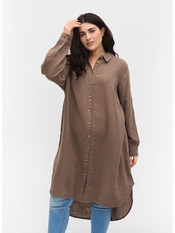 Zizzi Blouse 'XPANO' in Bruin: voorkant