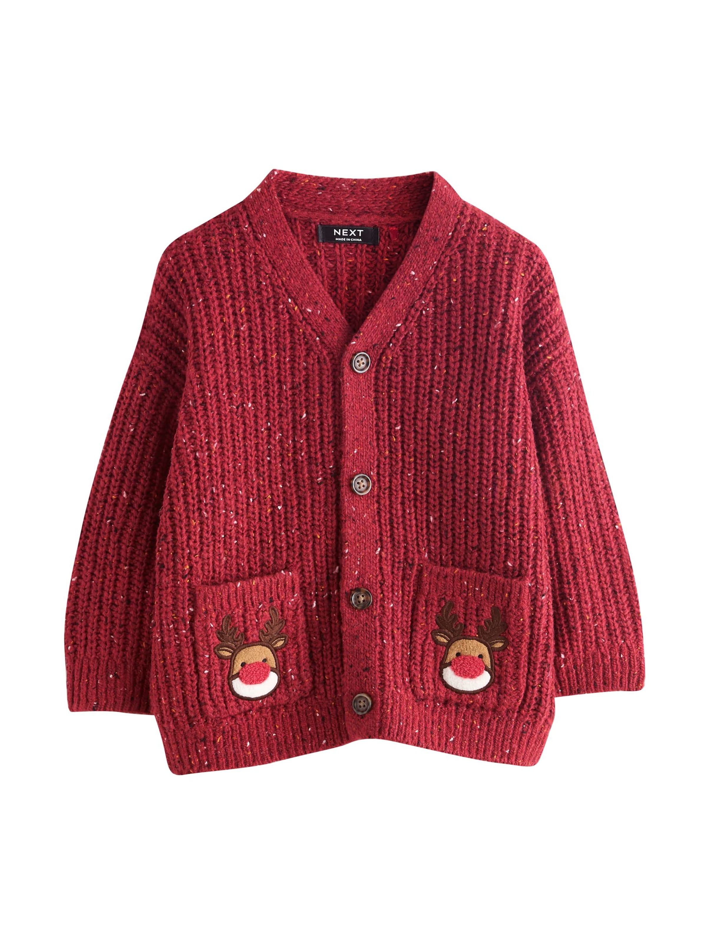 Next Knit cardigan in 68 in Chocolate / Light brown / Cranberry / White, Item view