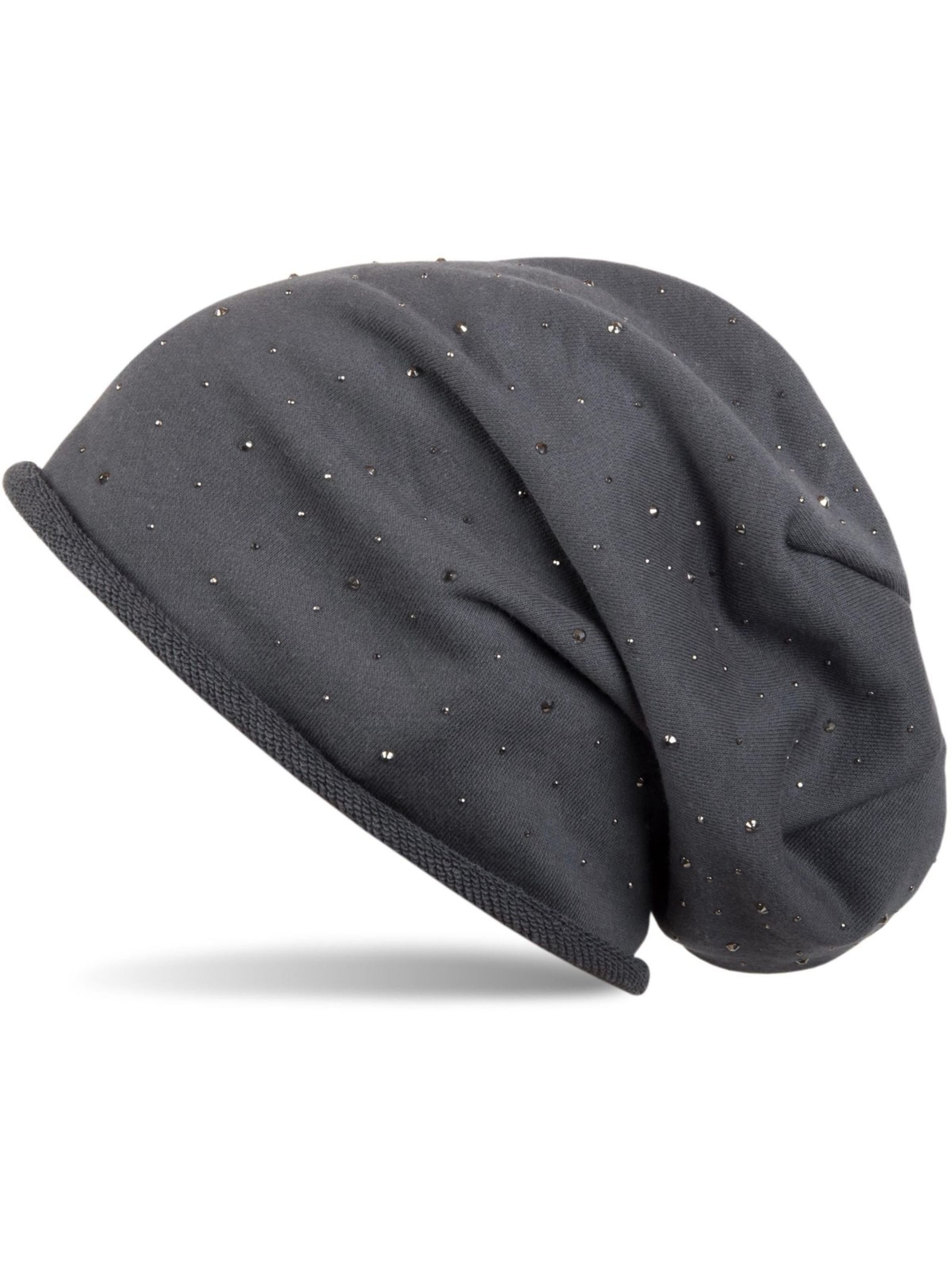 styleBREAKER Mütze 'Beanie mit Strass Nieten'‌‌‌‌ in Grau: Vorderseite