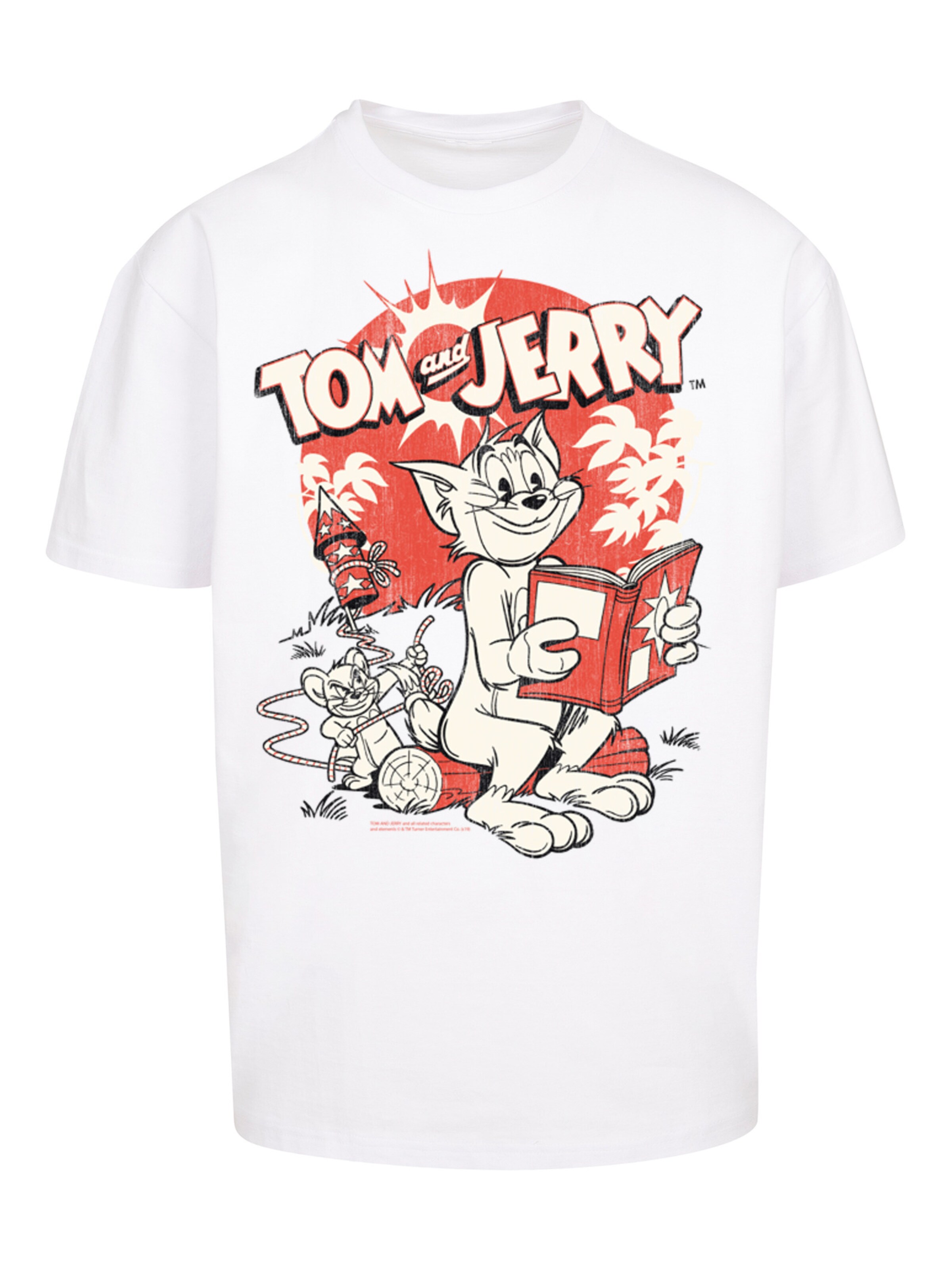 T-Shirt 'Tom And Jerry Rocket Prank' F4NT4STIC en blanc : devant