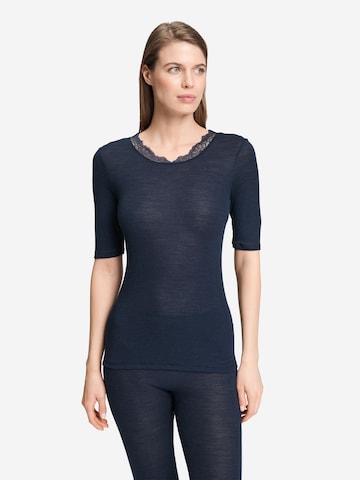 Hanro Shirt ' Woolen Lace ' in Blauw: voorkant