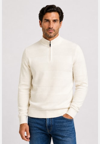 HECHTER PARIS Strickpullover 'ZIP TROYER' in Weiß: Vorderseite