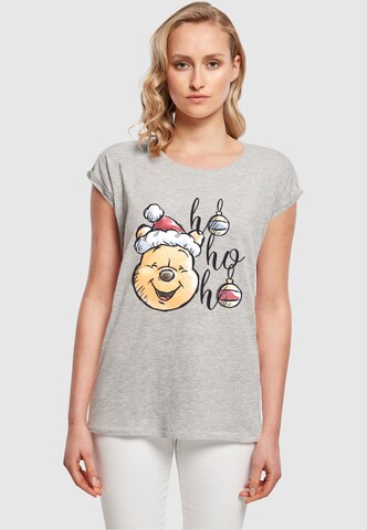 ABSOLUTE CULT Shirt 'Winnie The Pooh - Ho Ho Ho Baubles' in Grijs: voorkant