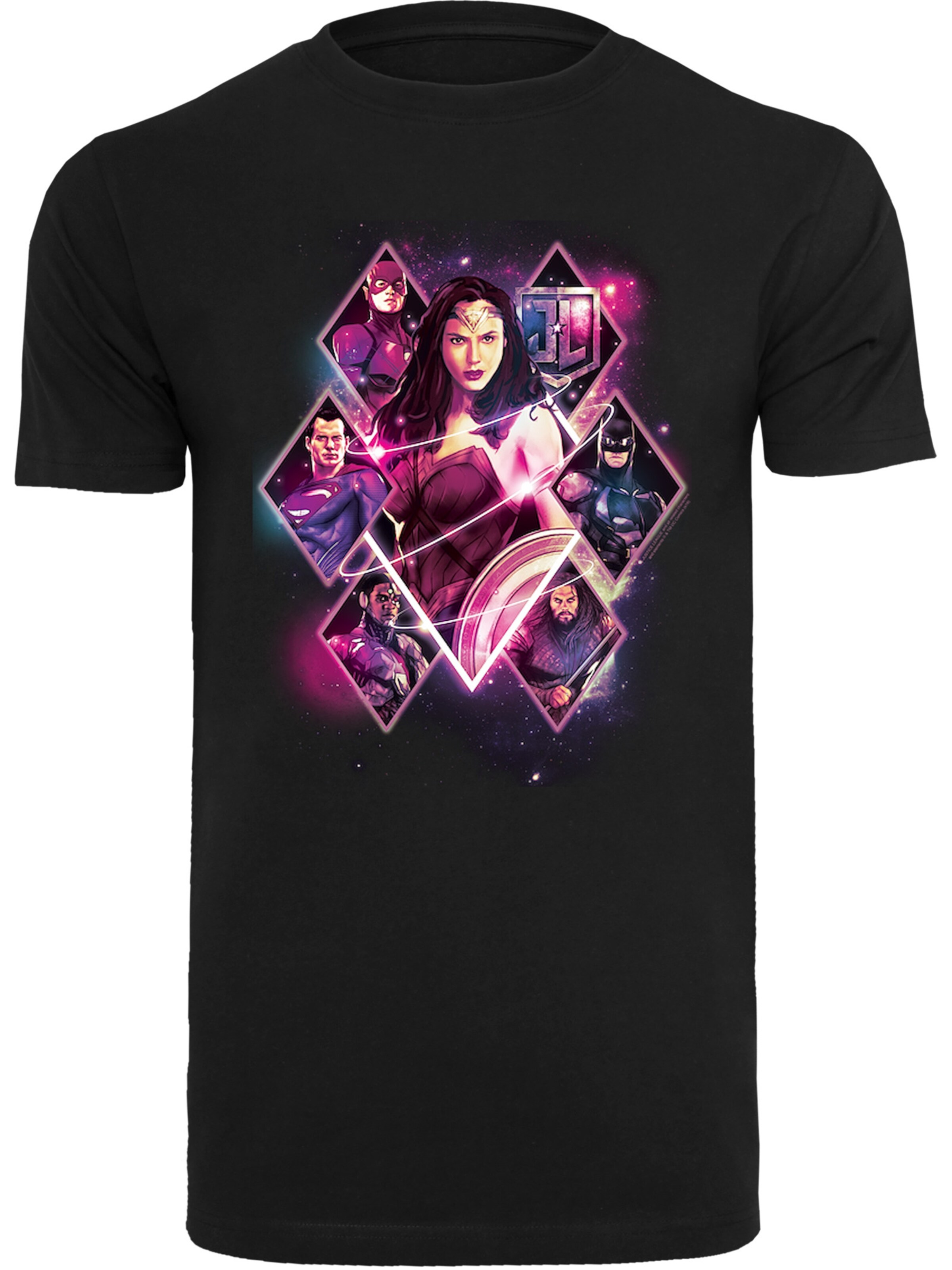 F4NT4STIC Shirt 'DC Comics Justice League Superhelden Movie Team Diamonds' in Zwart: voorkant