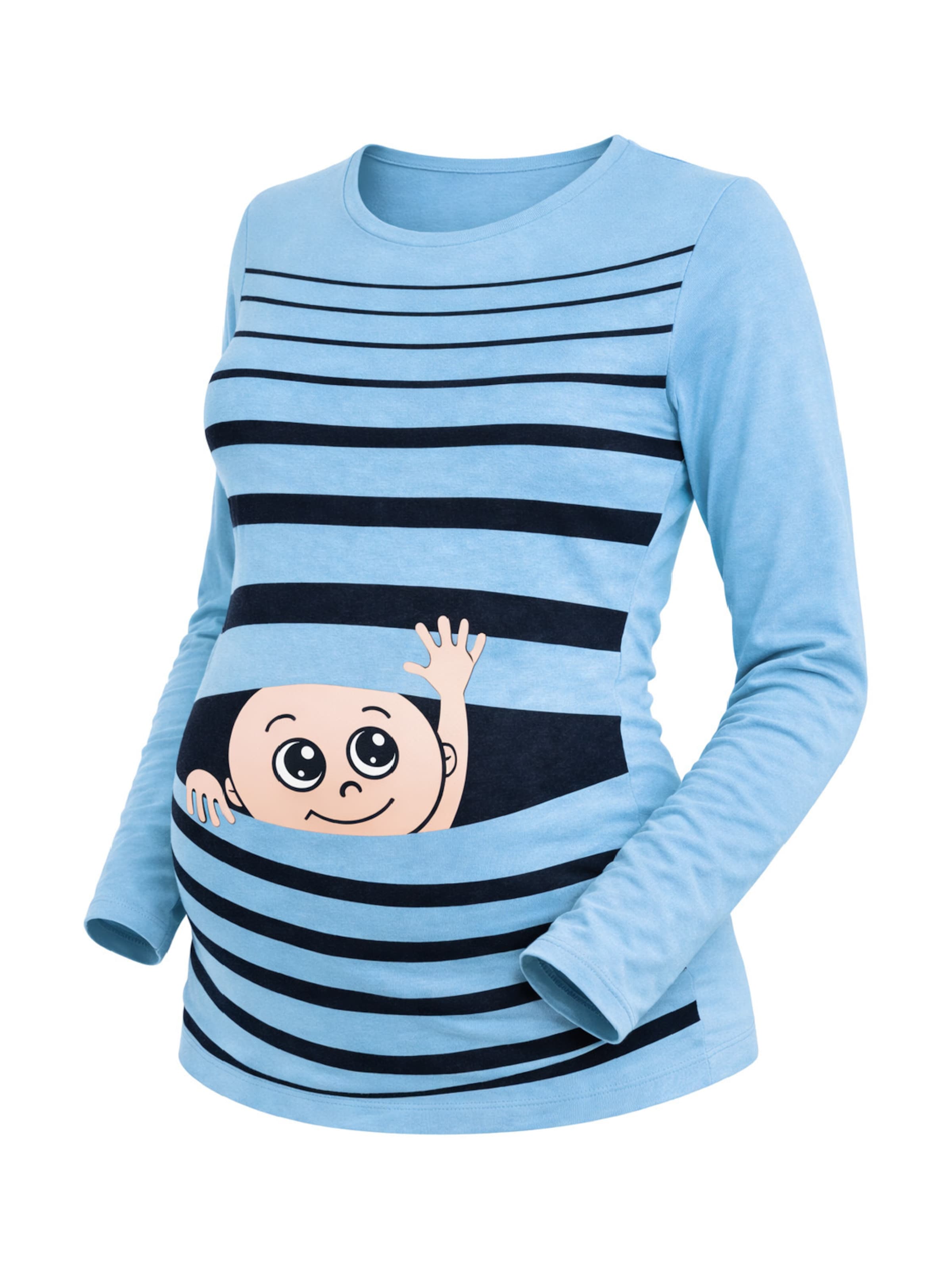 M.M.C. Shirt 'Winke Winke Umstandslangarmshirt'‌‌‌‌‌‌‌‌‌‌ in Blau: Vorderseite